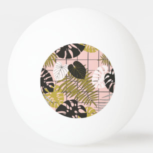 Bolinha De Ping Pong Folhas tropicais, flores, padrão pintado à mão.