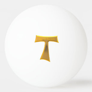 Bolinha De Ping Pong Franciscan Tau Cross Pax Et Bonum Dourado Metálic