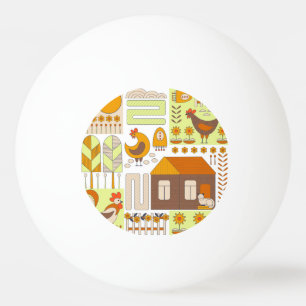 Bolinha De Ping Pong Galo, galinhas, desenho floral geométrico.