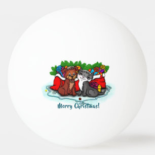 Bolinha De Ping Pong Gatinho e puppy, XMas feliz