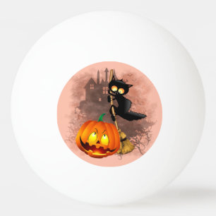 Bolinha De Ping Pong Gato assustado com o personagem do Dia das Bruxas