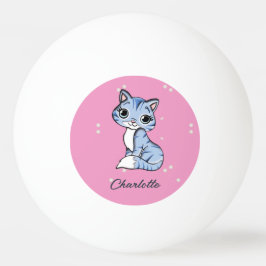 Bolinha De Ping Pong Gato azul bonito com nome personalizado rosa
