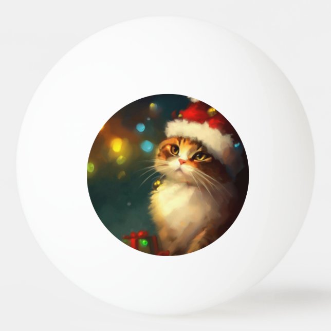 Bolinha De Ping Pong Gato de Natal (3) (Frente)