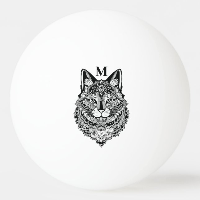 Bolinha De Ping Pong Gato Ornamental Monograma Personalizado (Frente)