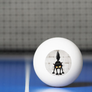 Bolinha De Ping Pong Gato Preto Cartoon Engraçado e Feroz
