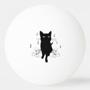Bolinha De Ping Pong Gato Preto Rodeado por Notas Musicais Sussurrantes
