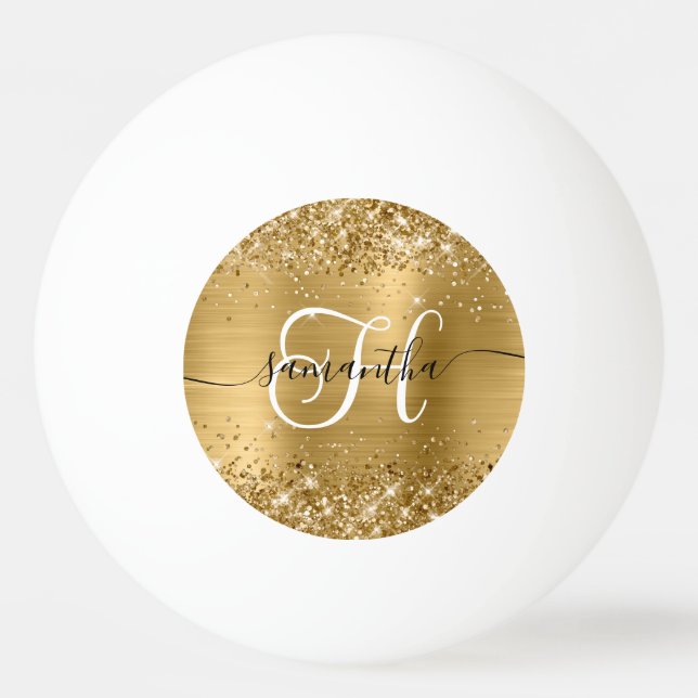 Bolinha De Ping Pong Glittery Gold Glam Monogrammed (Frente)
