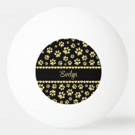 Bolinha De Ping Pong Golden Paw Prints on Black with Custom Name