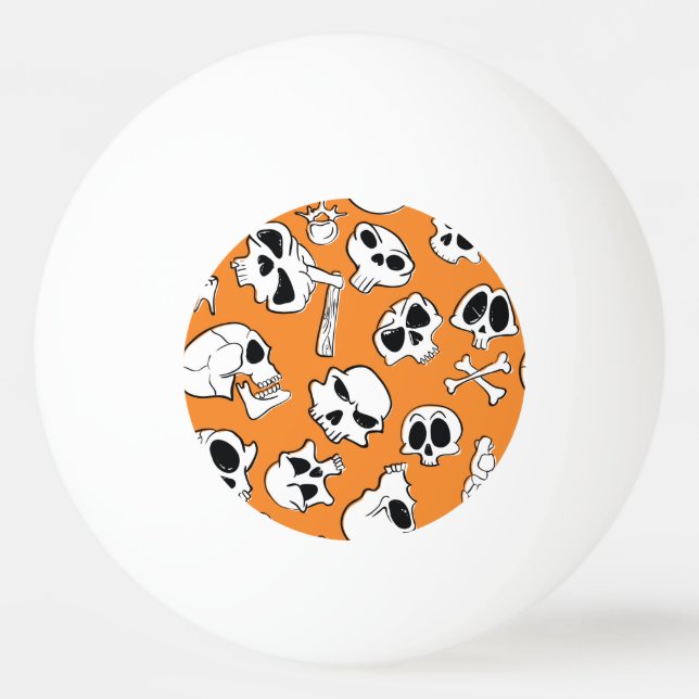Bolinha De Ping Pong Halloween Skulls Bones Doodle Patterno (Frente)