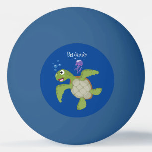 Bolinha De Ping Pong Ilustração animada feliz da tartaruga verde-bran