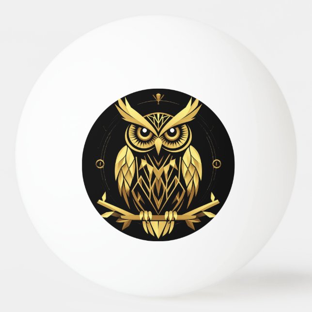 Bolinha De Ping Pong Ilustração de Coruja Geométrica Dourada (Frente)