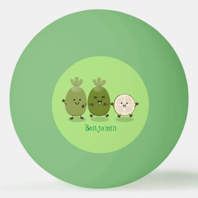 Bolinha De Ping Pong Ilustração de desenho animado com abacaxi guava fe (Frente)