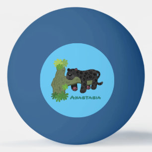 Bolinha De Ping Pong Ilustração de desenho animado de gato jaguar preto