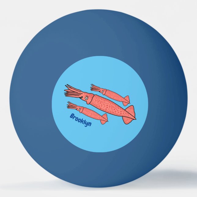 Bolinha De Ping Pong Ilustração de desenho animado de lula feliz rosa (Frente)