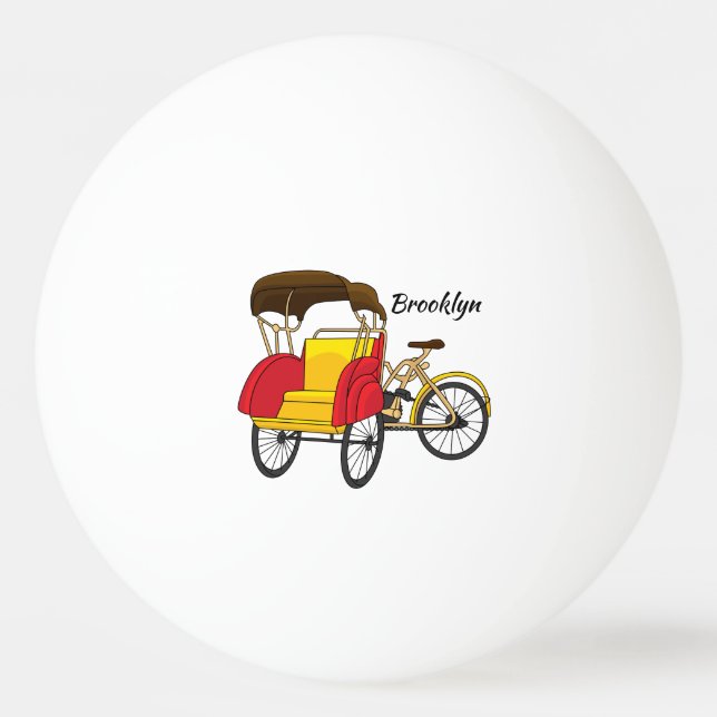 Bolinha De Ping Pong Ilustração de desenho animado do rickshaw Pedicab (Frente)