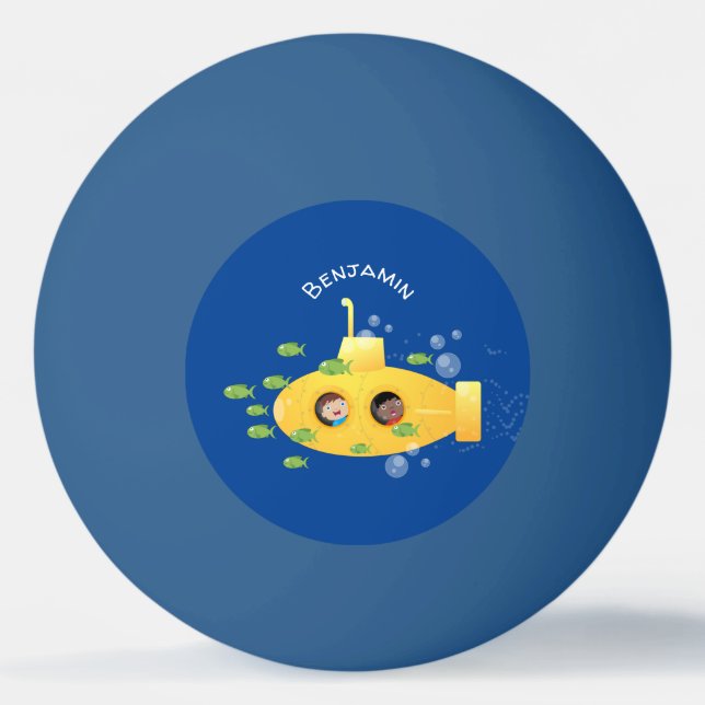 Bolinha De Ping Pong Ilustração de desenho animado submarino amarelo (Frente)