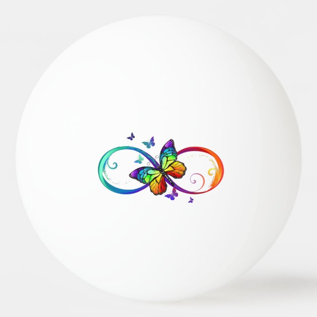 Bolinha De Ping Pong Infinidade vibrante com borboleta arco-íris a pret (Frente)