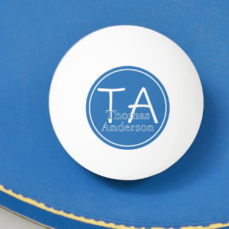 Bolinha De Ping Pong Iniciais Modernos e Nome em Branco e Azul