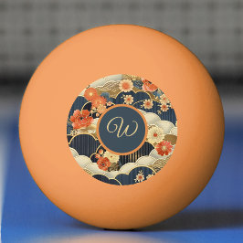 Bolinha De Ping Pong Japanese Style Retro Teal Floral n Clouds Initial