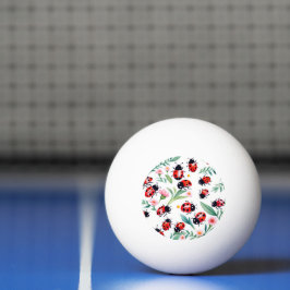 Bolinha De Ping Pong Joaninhas fofas e padrão de flores branco