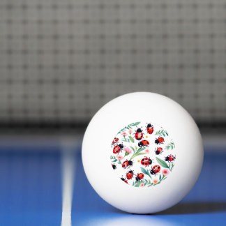 Bolinha De Ping Pong Joaninhas fofas e padrão de flores branco