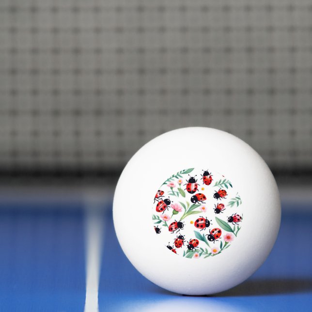 Bolinha De Ping Pong Joaninhas fofas e padrão de flores branco (Líquido)