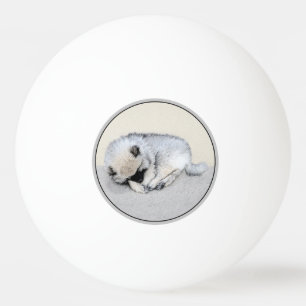 Bolinha De Ping Pong Keeshond Dormindo Puppy Pintura Original