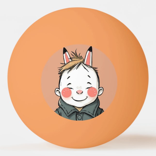 Bolinha De Ping Pong Lächelnder Junge mit Hasenohren Kindliche Freude  (Frente)