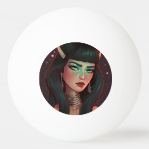 Bolinha De Ping Pong Linda Mulher com Cavalos e Batom Vermelho