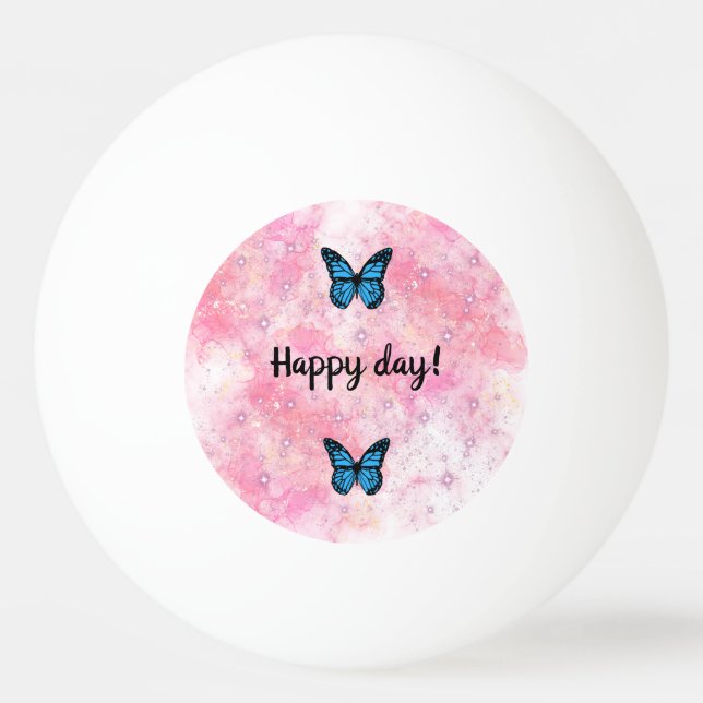 Bolinha De Ping Pong Magical blue butterfly pink glitter art (Frente)