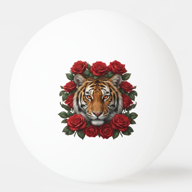 Bolinha De Ping Pong Majestic Tiger Face Red Rose Floral Wreath (Frente)