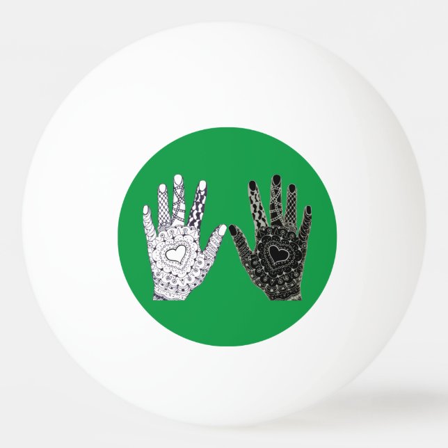 Bolinha De Ping Pong Mãos de Amizade Preta e Branca (Verso)