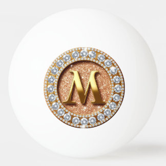 Bolinha De Ping Pong Monogram Letter M on Rose Gold Glitter Background