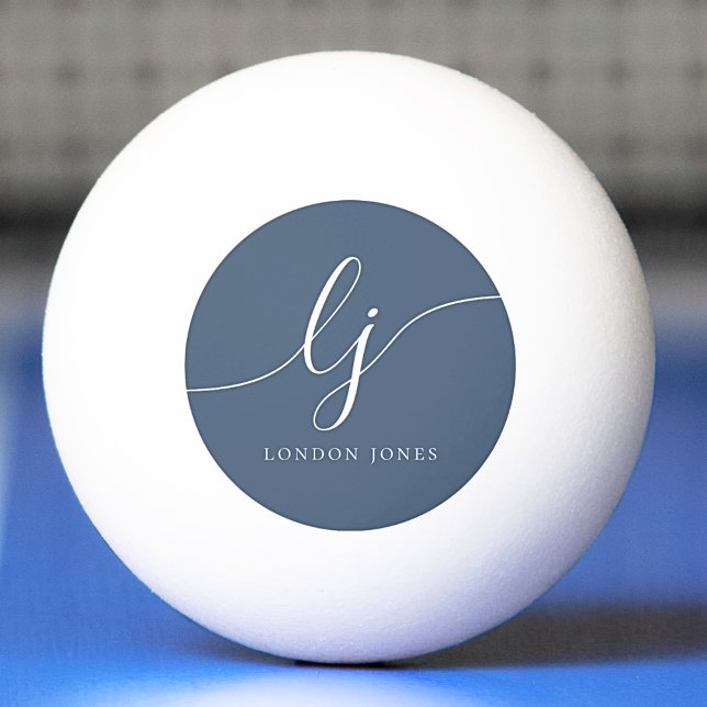 Bolinha De Ping Pong Monograma branco azul marinho e nome personalizado (Criador carregado)