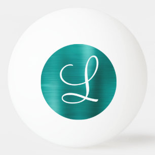 Bolinha De Ping Pong Monograma branco de metal escovado com chic teal
