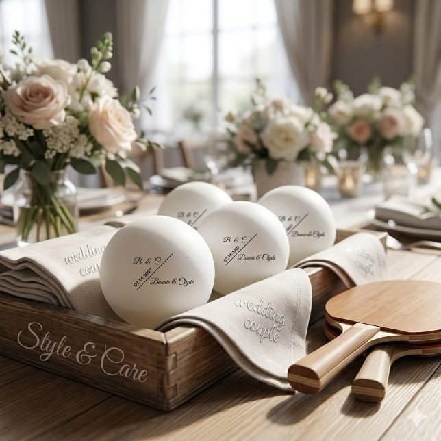 Bolinha De Ping Pong Monograma Clássico de Casal com Nomes e Data (Classic Custom Couple Monogram Names Date Ping Pong Ball)