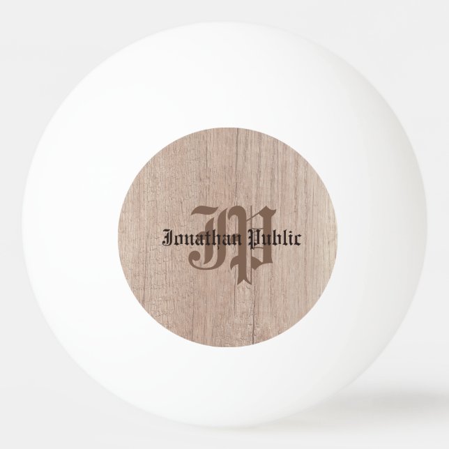 Bolinha De Ping Pong Monograma Conselho de madeira com aparência antiga (Frente)