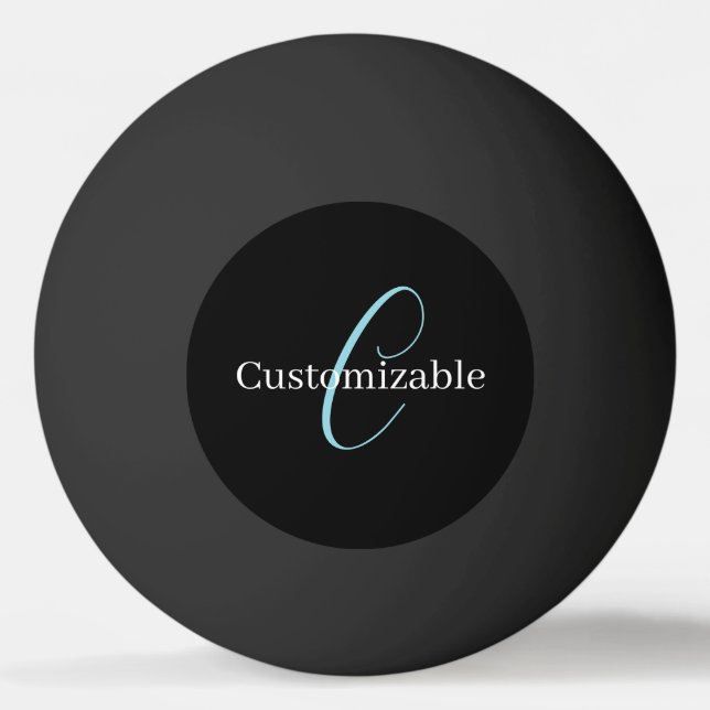 Bolinha De Ping Pong Monograma Curto Editável Branco Azul Preto (Frente)