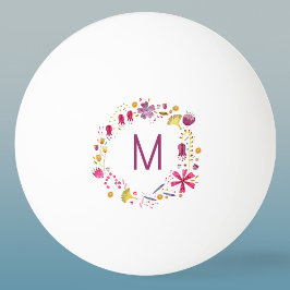 Bolinha De Ping Pong Monograma de Flor Moderna com Aquarela