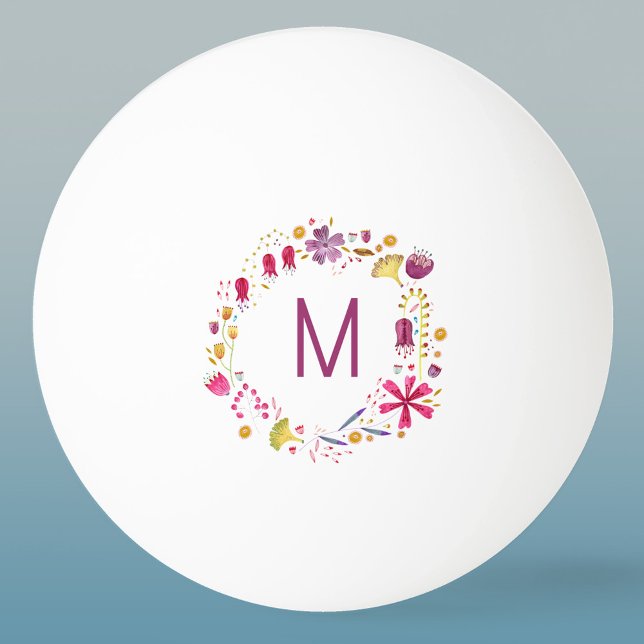 Bolinha De Ping Pong Monograma de Flor Moderna com Aquarela (Modern monogram initial personalized watercolor wildflower floral ping pong ball)