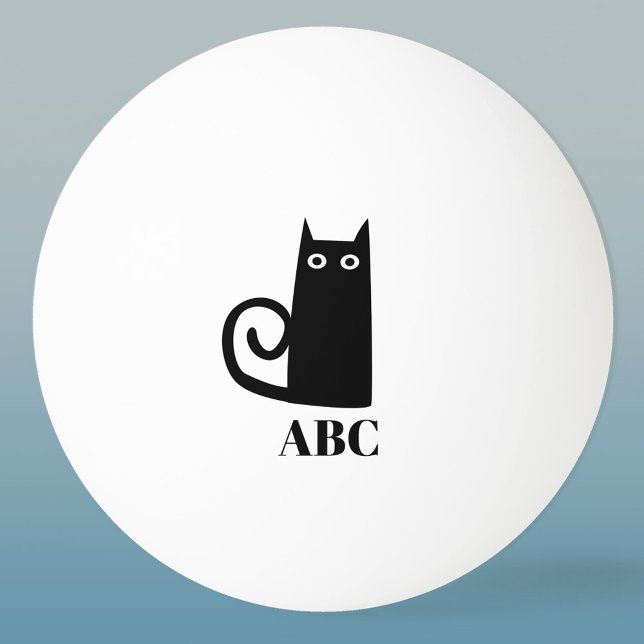 Bolinha De Ping Pong Monograma de Gato Negro Engraçado (Fun black cat personalized monogram initials ping pong ball)