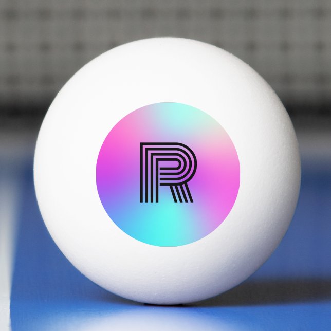 Bolinha De Ping Pong Monograma de Mama Azul e Púrpura Neon Rosa (pink blue and purple neon monogram ping pong ball)