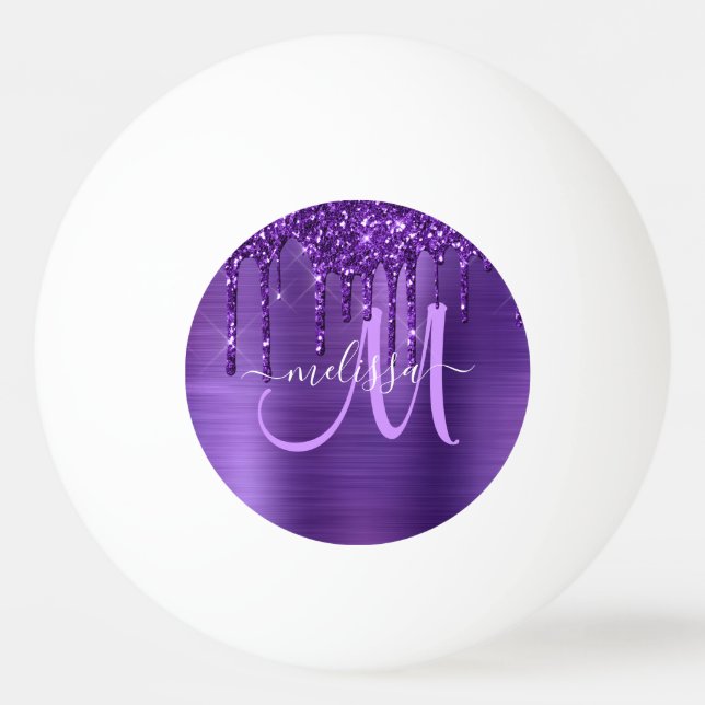 Bolinha De Ping Pong Monograma de Pincel com Glitter Roxo (Frente)