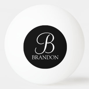 Bolinha De Ping Pong Monograma e Nome de Script Personalizado Preto