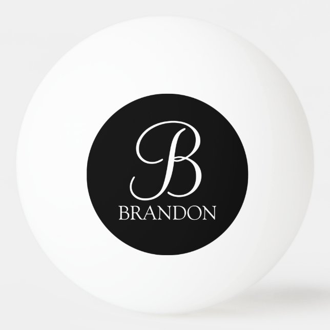 Bolinha De Ping Pong Monograma e Nome de Script Personalizado Preto (Frente)