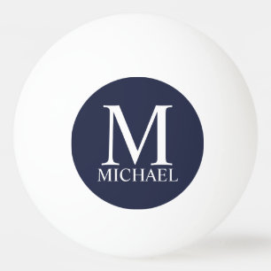 Bolinha De Ping Pong Monograma e Nome Personalizados Azul-marinho