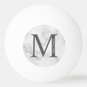 Bolinha De Ping Pong Monograma e Nome Personalizados do Marble Branco