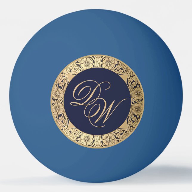 Bolinha De Ping Pong Monograma Elegante Rosa Azul Marinho Dourado Vinta (Frente)