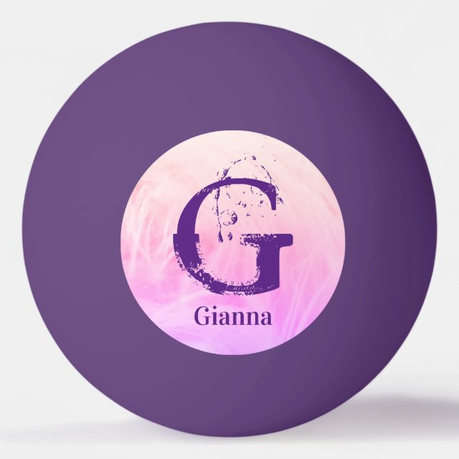 Bolinha De Ping Pong Monograma Esportivo Moderno Rosa Roxo Nome Persona (Frente)