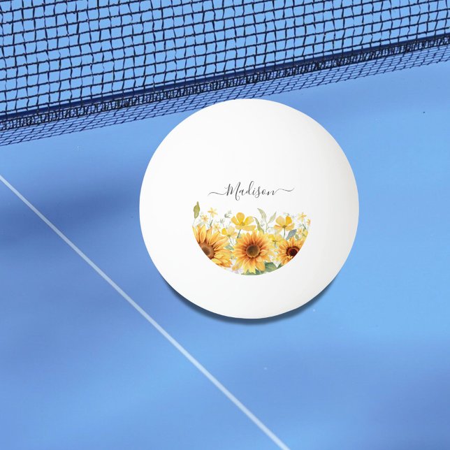 Bolinha De Ping Pong Monograma Flor Amarelo Girassol Floral Botânica (In situ)